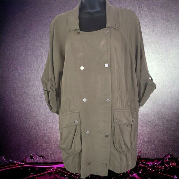 Miss Me olive Army green Native American embroidered Chevron long top jacket - Picture 8 of 10